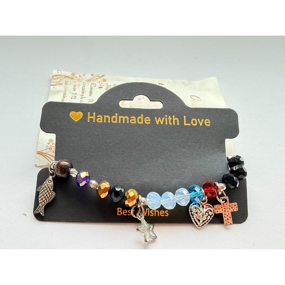Handmade Christian Salvation Message Bead Bracelet Cross Fish Heart Charm Gift 1
